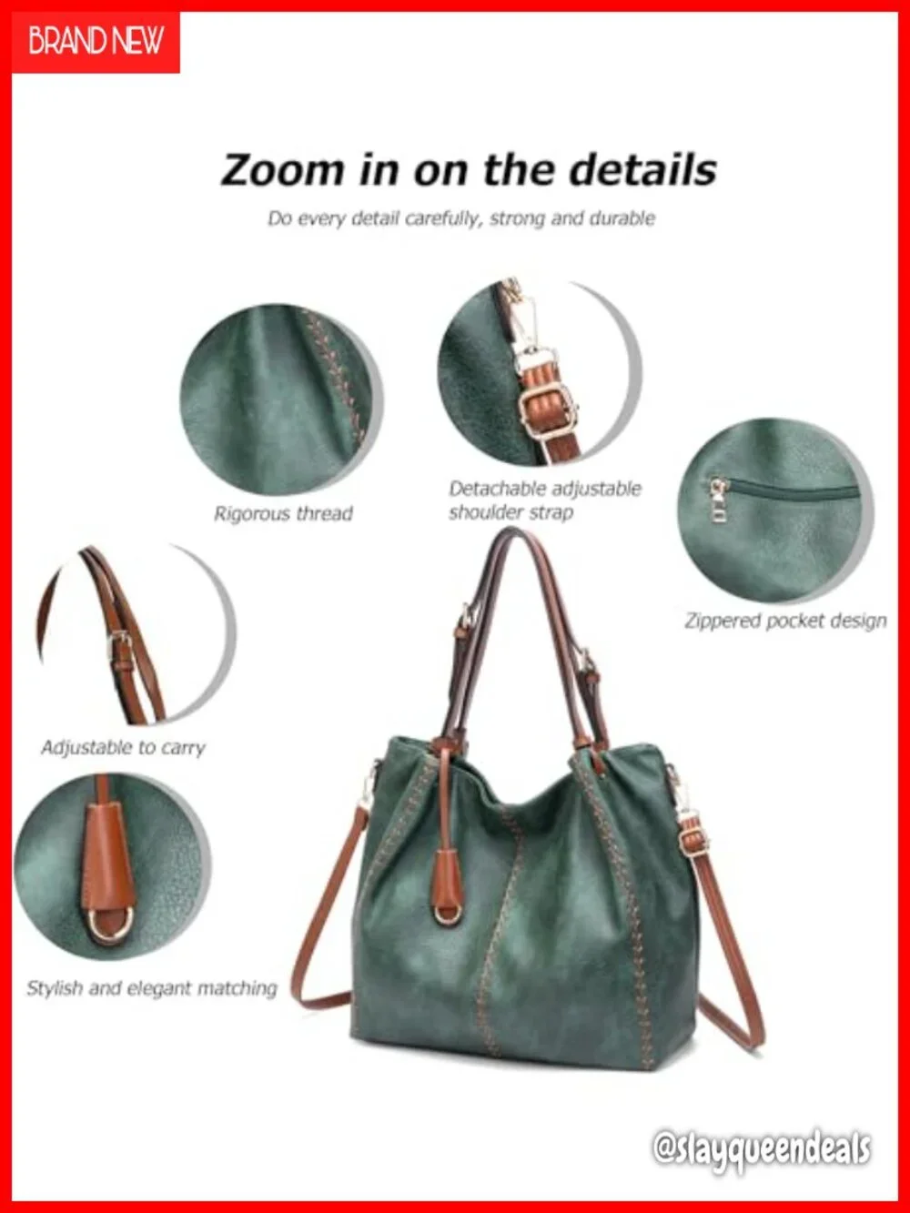 Vintage PU Hobo Shoulder Bag, Bucket Tote with Rivet Detail Purse